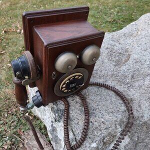 Vintage Western Electric Wooden Wall Telephone – Rotary Dial Crank Style, MCM